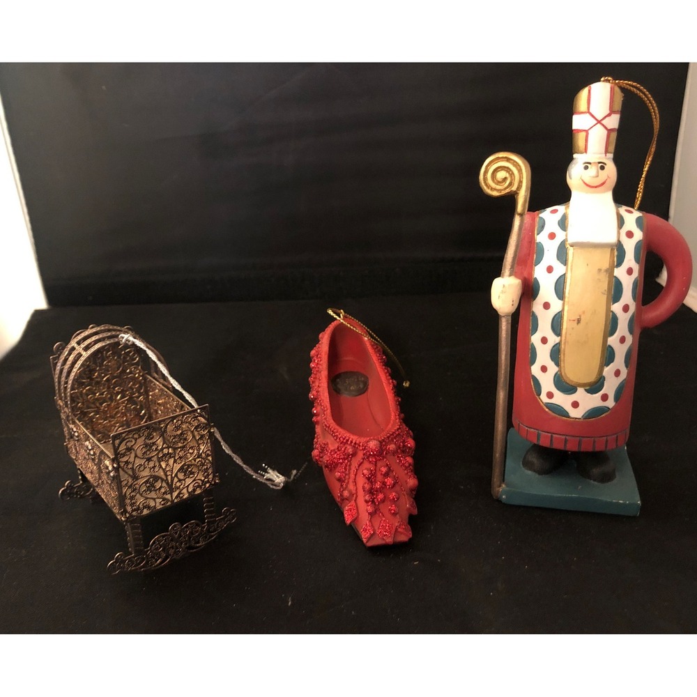 3 Metropolitan Museum of Art MMA Christmas‎ Ornaments Shoe, Bassinet, Bishop